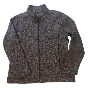 T by Talbots Soft Sweater Jacket Full Zip Fleece Lining Size Large Gray Black